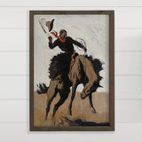 Bucking Cowboy - Ranch House Canvas Art - Wood Framed Decor