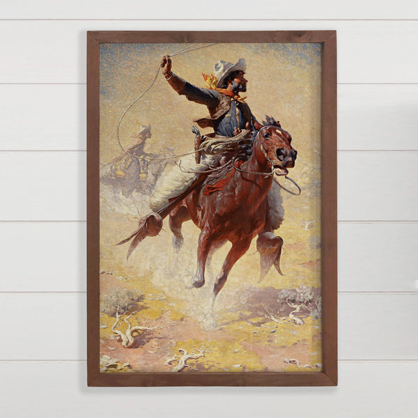 Cowboy Lasso - Ranch House Canvas Art - Wood Framed Decor