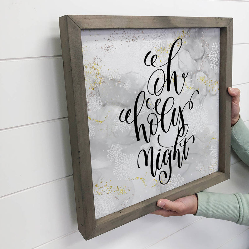 Oh Holy Night Gray Snowflakes Canvas Wall Art Wood Frame