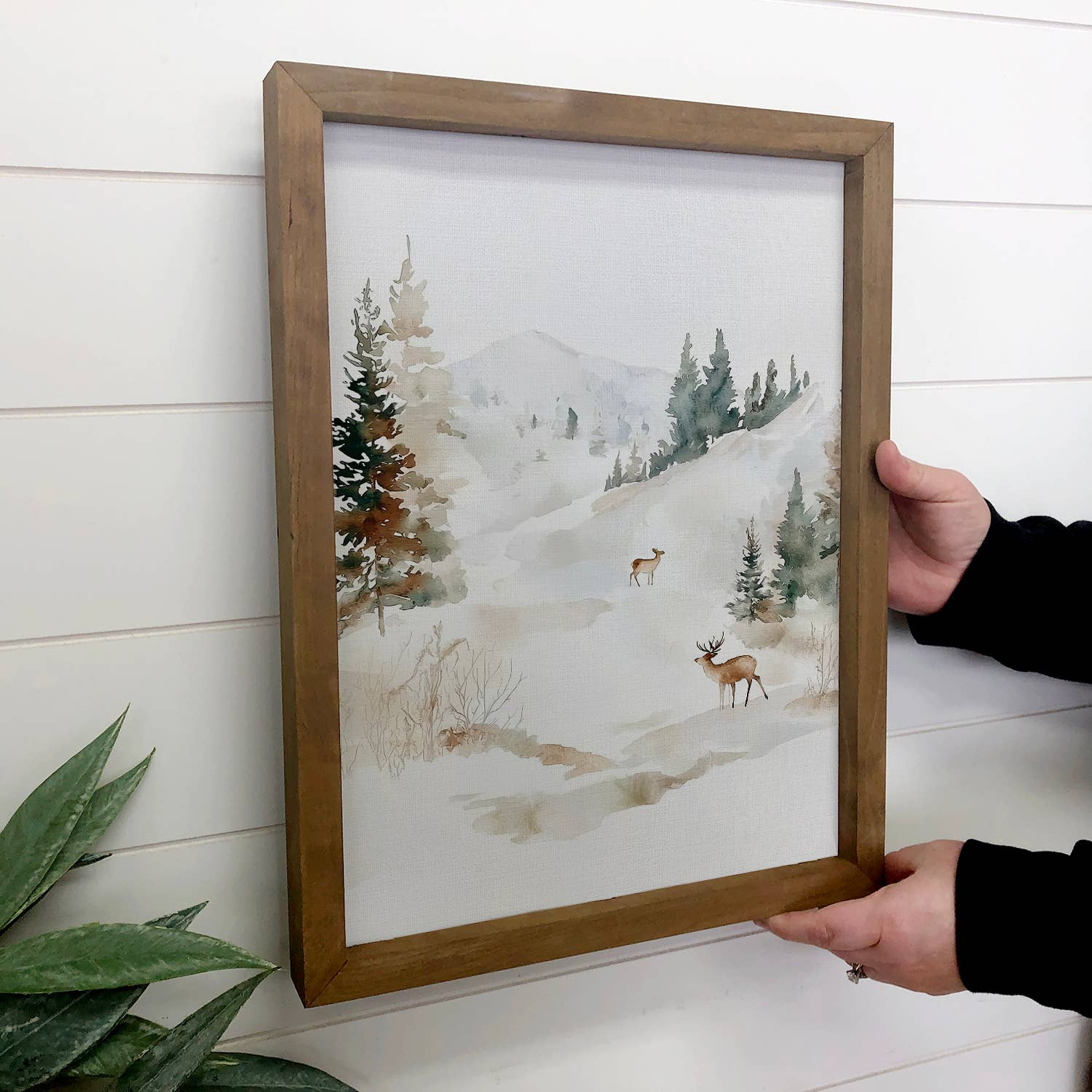 Winter Snow White Deer - Winter Canvas Art - Wood Framed Art