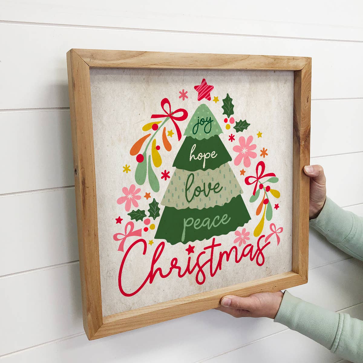 Joy Hope Love Christmas Tree - Christmas Canvas Art - Framed