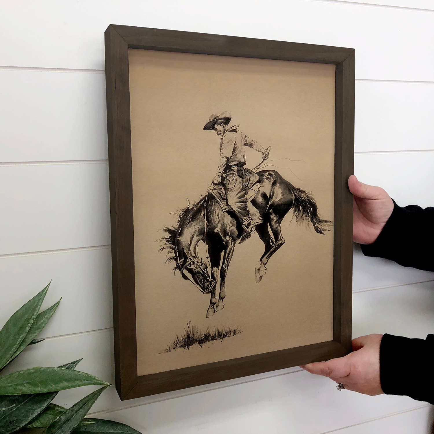 Ride 'Em Cowboy - Cowboy Canvas Art - Wood Framed Wall Art