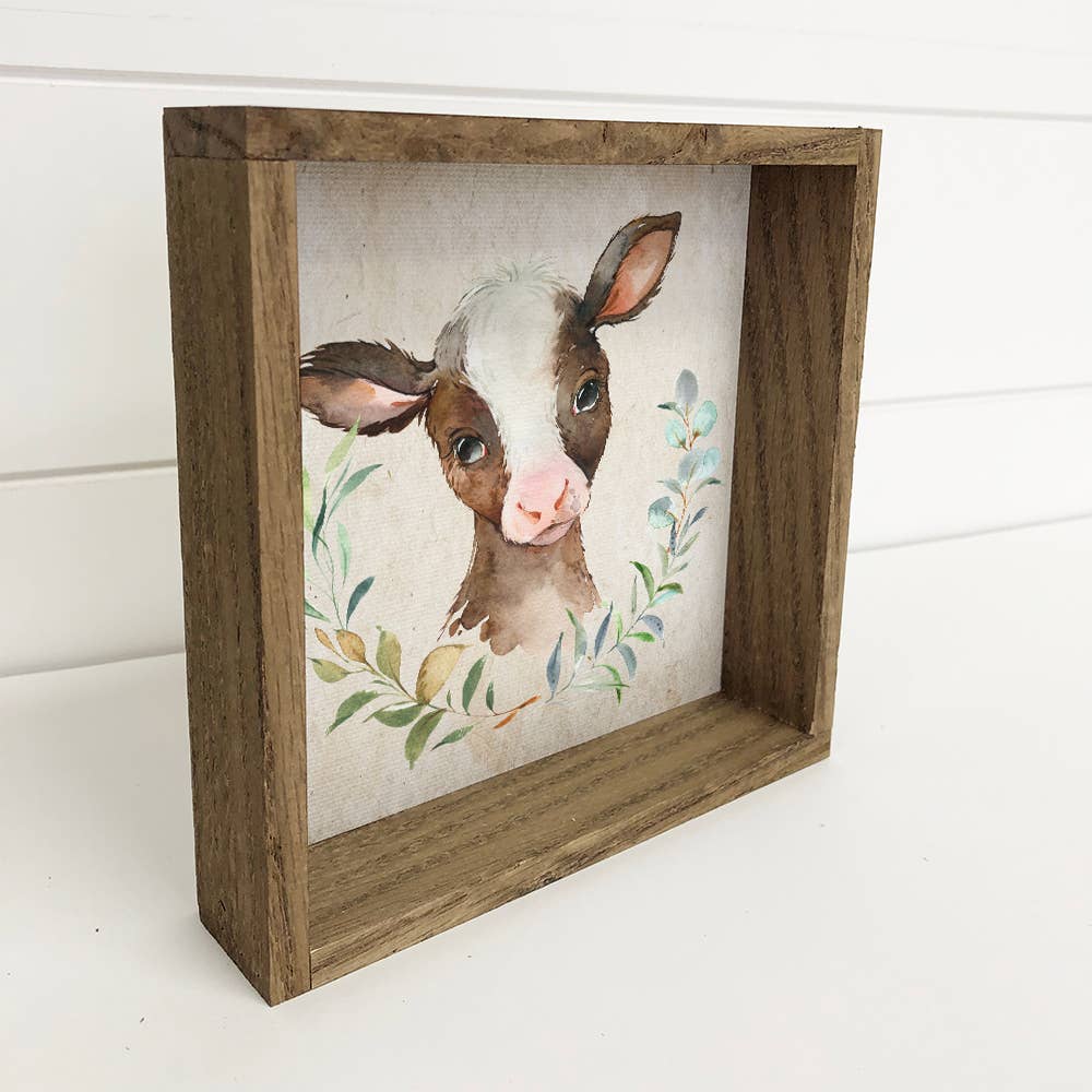 Watercolor Farm Cow Small Canvas Decor