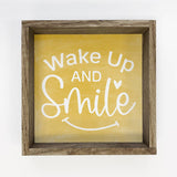 Wake Up with A Smile - Inspiring Canvas Sign Art - Framed