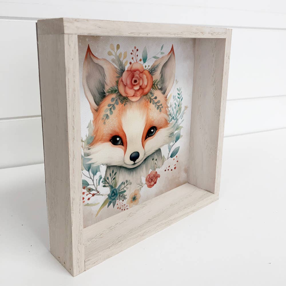 Boho Cute Fox Wall Art - Nursery Canvas Art - Wood Framed