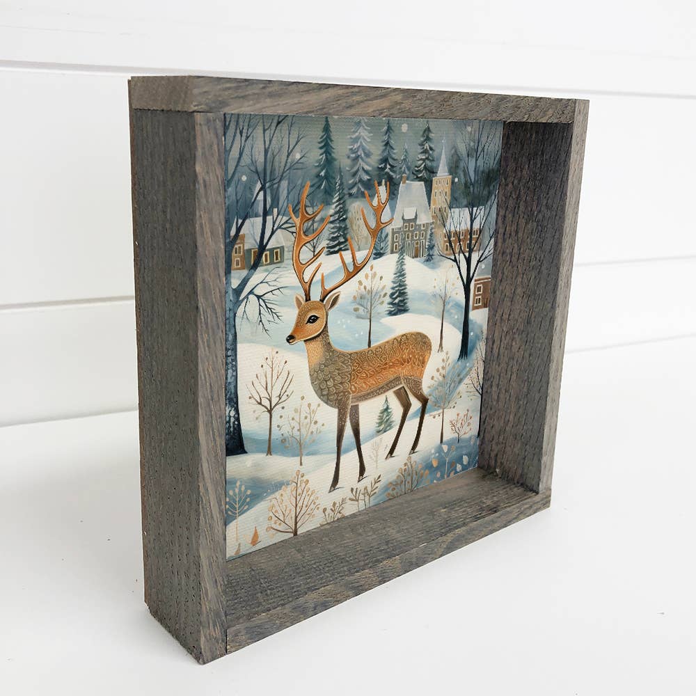 Whimsy Christmas Deer - Christmas Canvas Art - Wood Framed