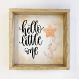 Small Shelf Sitting Canvas and Wood Sign "Hello Little One"