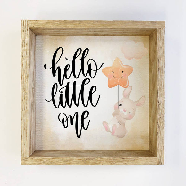 Small Shelf Sitting Canvas and Wood Sign "Hello Little One"