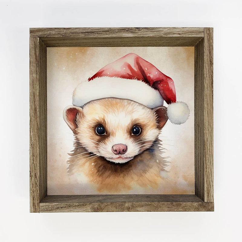 Ferret Santa Hat - Cute Holiday Animal Canvas Art - Framed