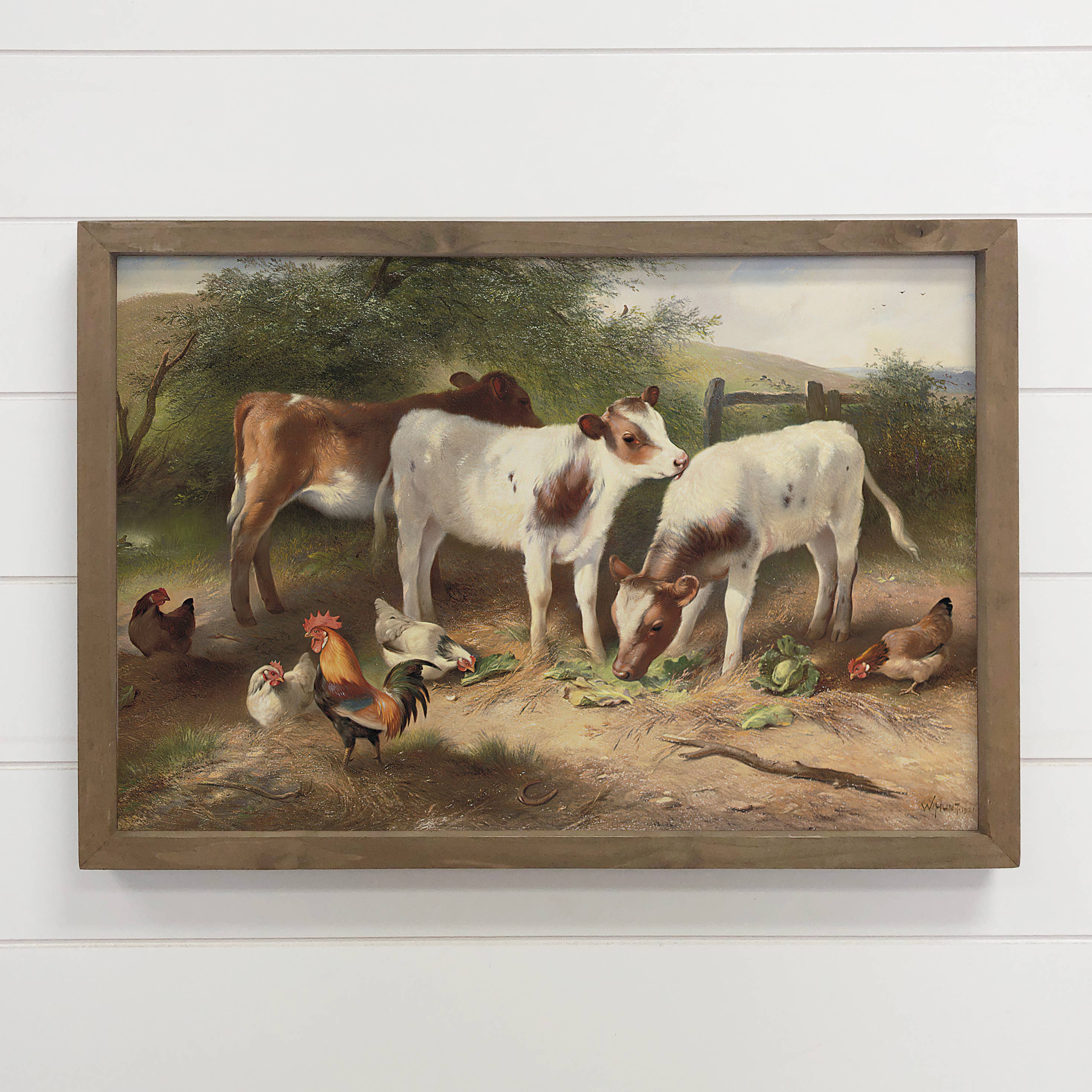 Farm Calves and Chickens - Farmhouse Canvas Art - Wood Frame