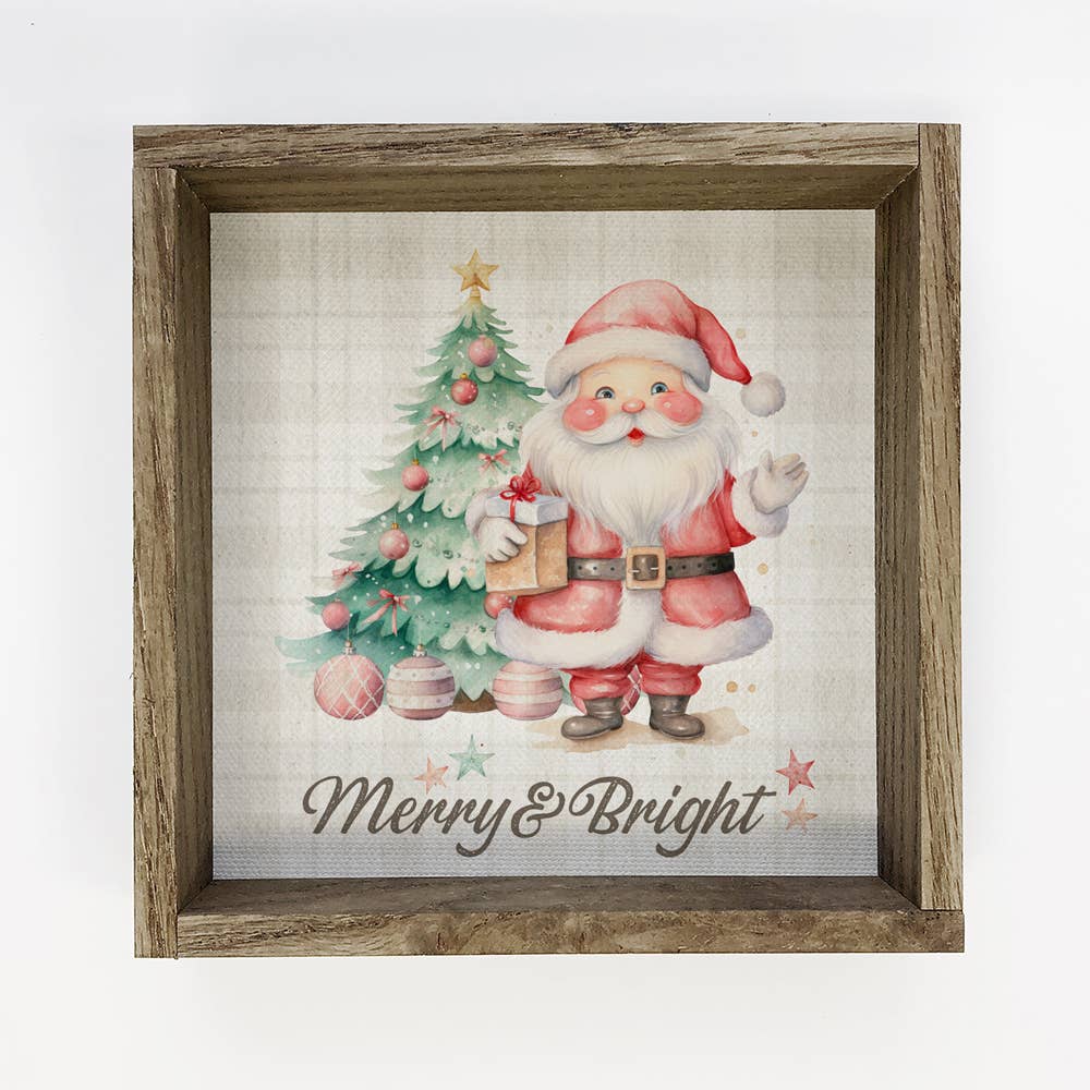 Vintage Merry and Bright Cute Santa - Cute Holiday Canvas