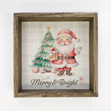 Vintage Merry and Bright Cute Santa - Cute Holiday Canvas