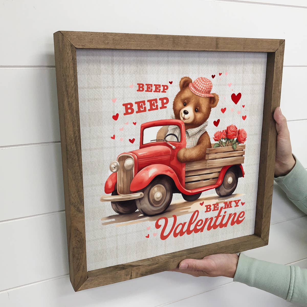 Vintage Valentines Bear Truck - Valentines Day Canvas Art