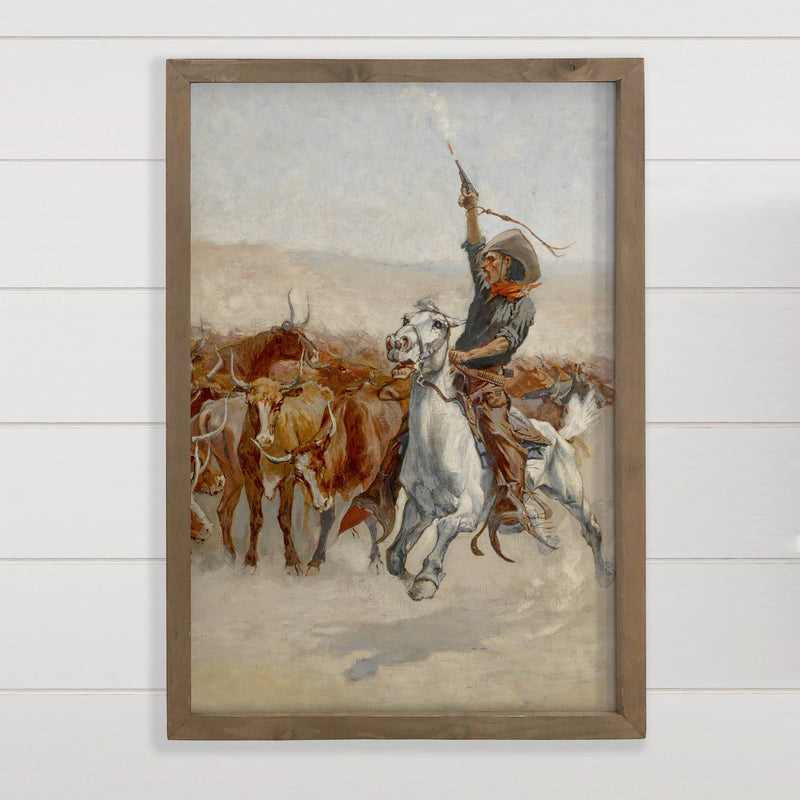 Cowboy Roundup - Ranch House Canvas Art - Wood Framed Decor