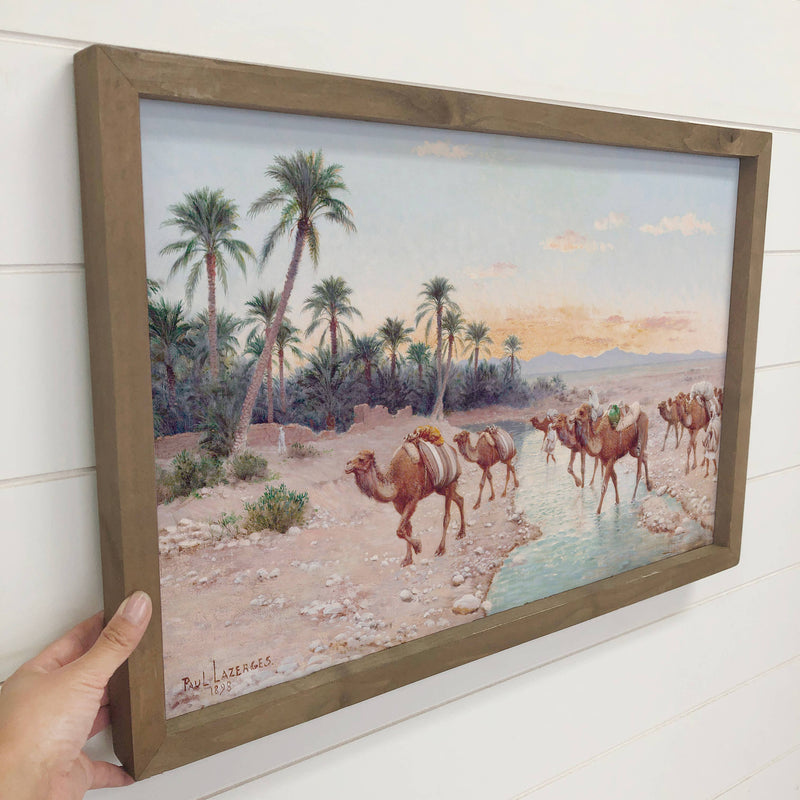 Camel Caravan - Desert Animal Canvas Art - Wood Framed Decor