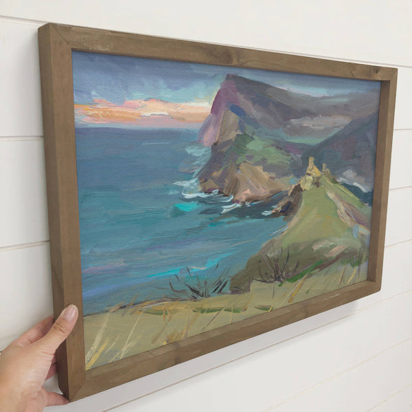 Sea Mountain Painting - Framed Nature Wall Art - Nature Art