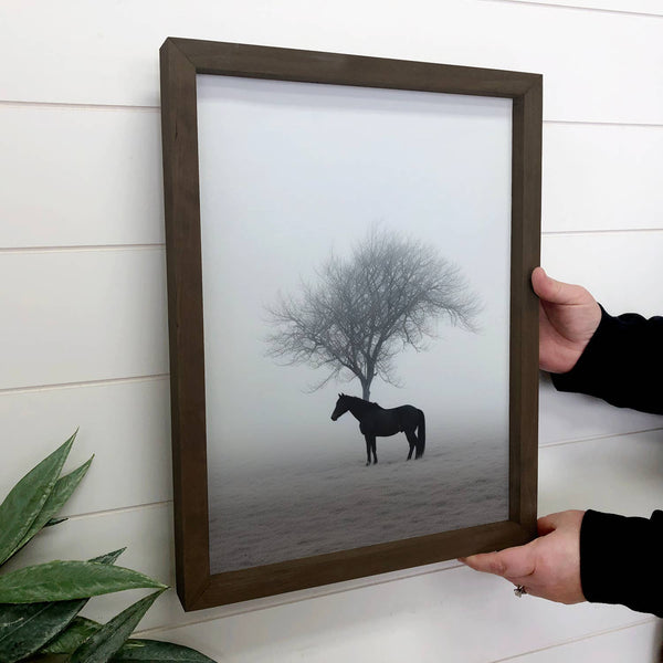 Lone Horse & Tree - Farmhouse Wall Decor - Wood Framed Art