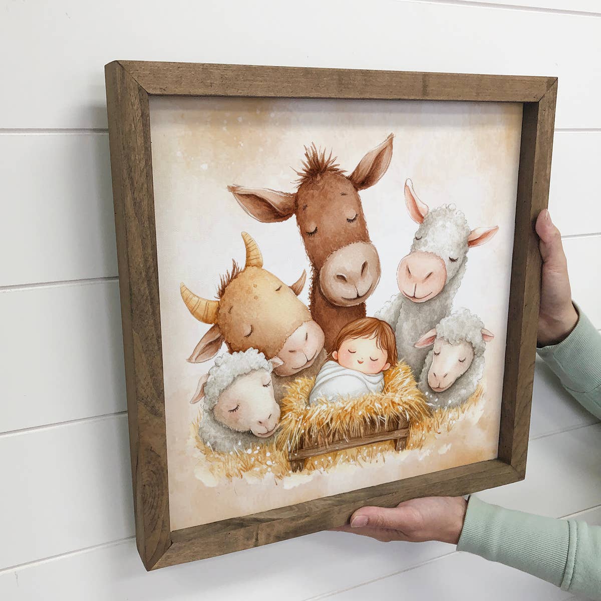 Cute Nativity Farm Animals Adore Baby Jesus - Nativity Scene