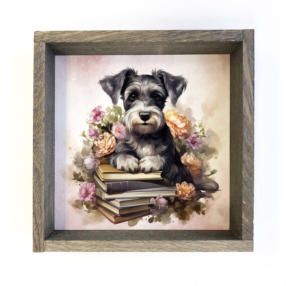Schnauzer Puppy Books - Puppy Canvas Art - Wood Framed
