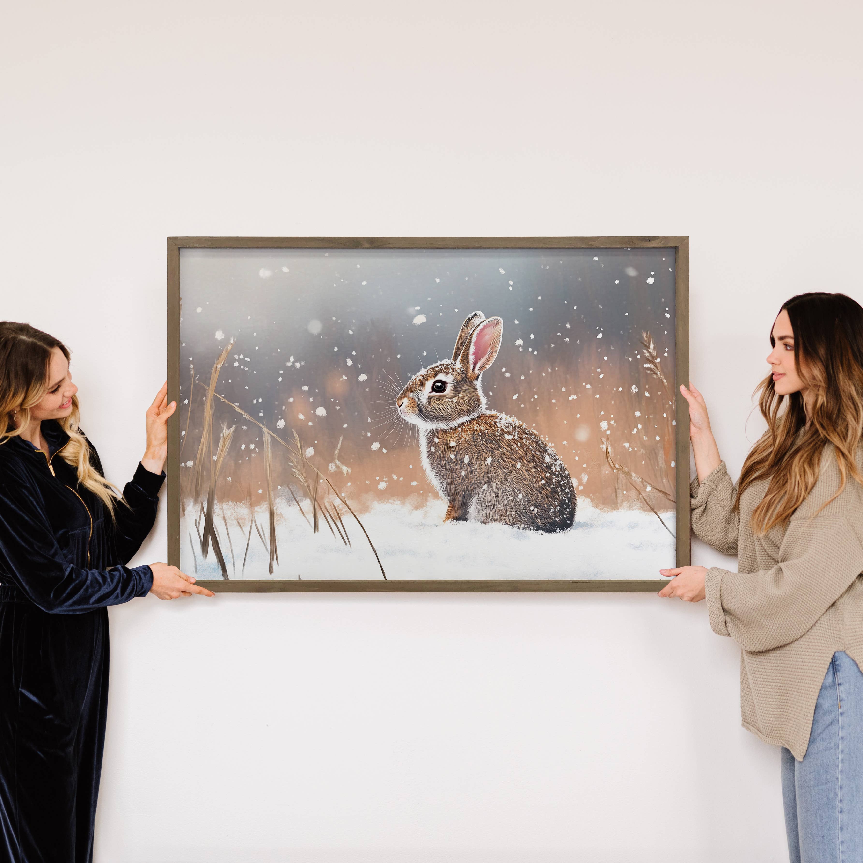 Snow Glisten Bunny - Winter Bunny Canvas Art - Wood Framed