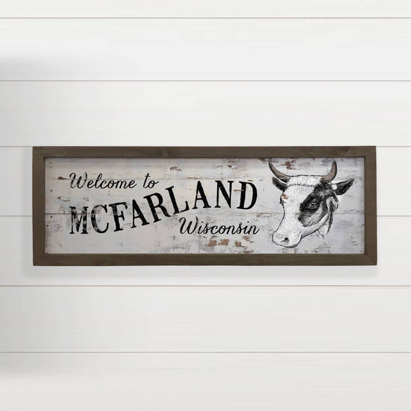 Personalized Welcome Sign - Wood Framed Rustic Cow Wall Art