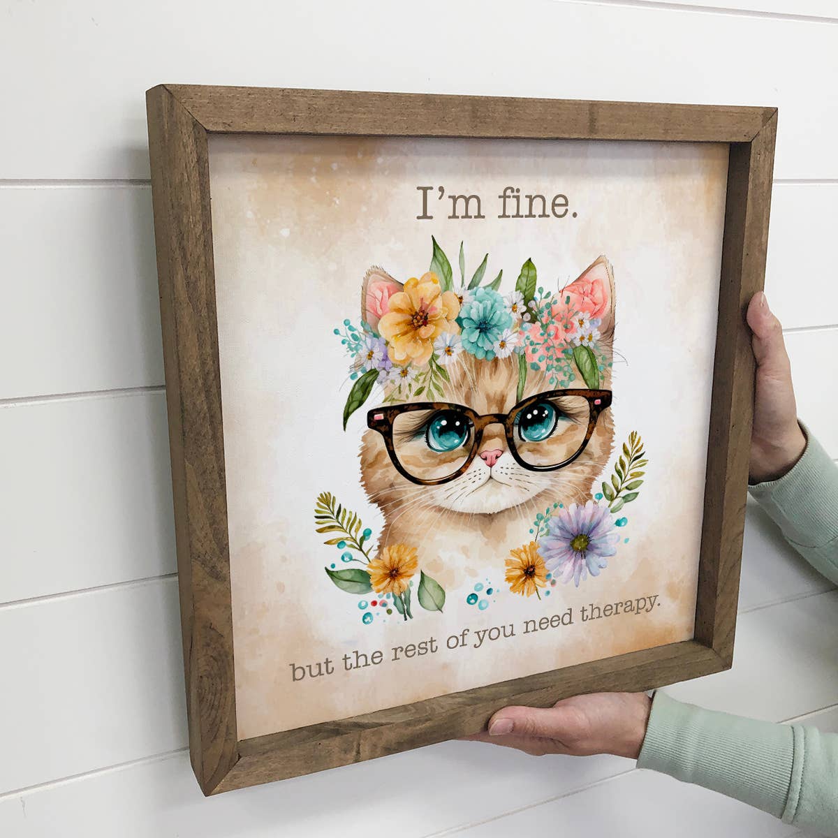 I'm Fine Cat - Spring Time Cat Canvas Art - Wood Framed Art