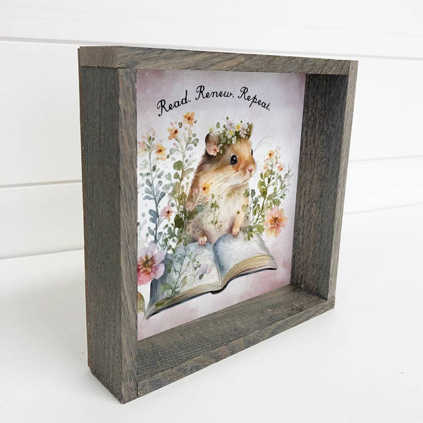 Read Renew Mouse Book - Cute Spring Mouse Canvas Art