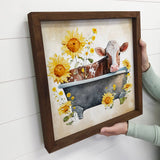 Brown Cow with Sunflower Bath - Cute Cow - Farm Bathroom Art