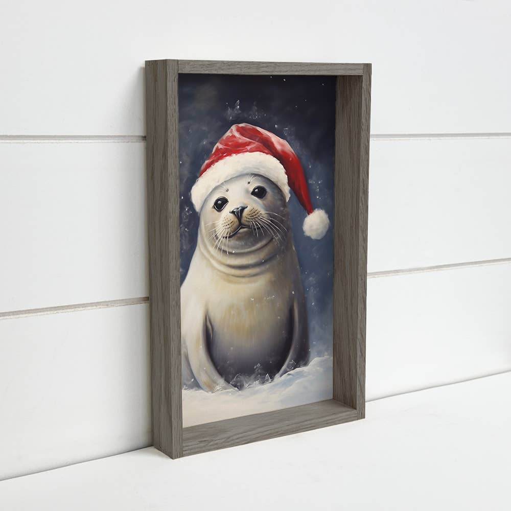 Christmas Seal Pup - Animal Christmas Canvas Art - Framed
