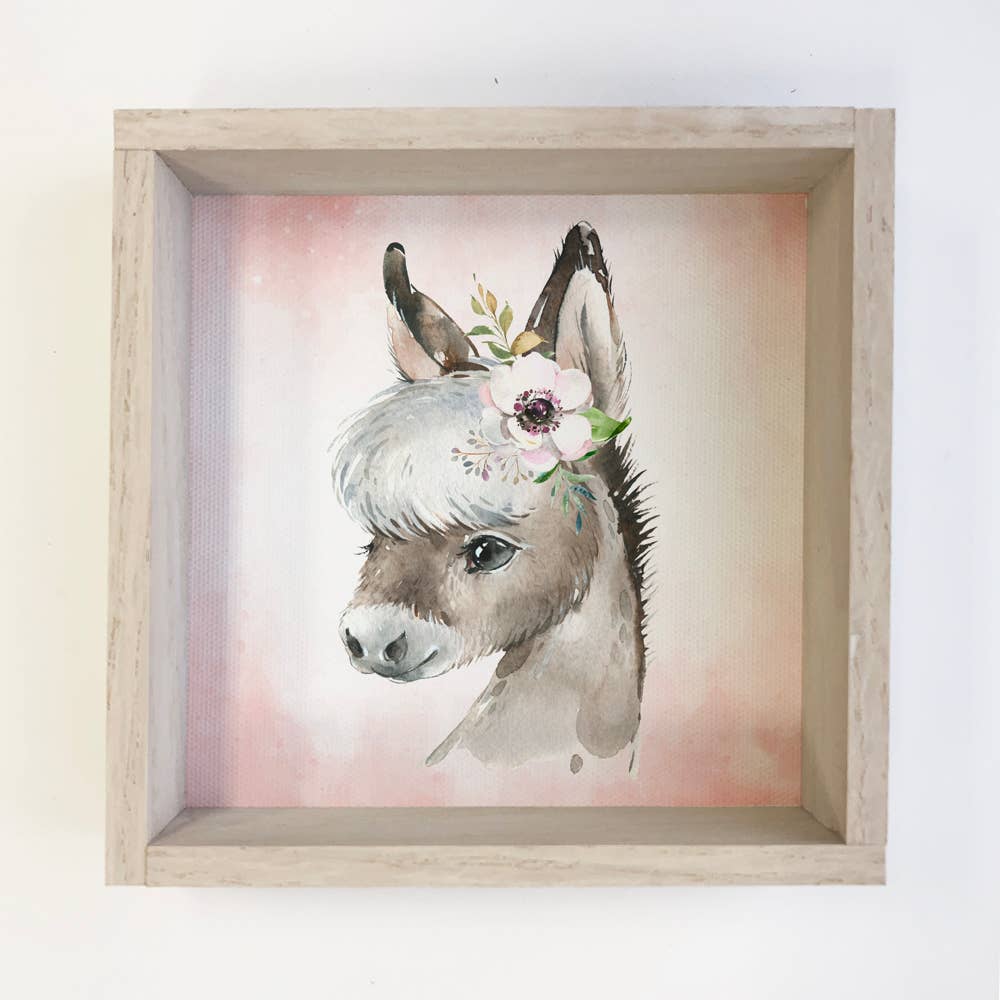 Baby Girl Donkey Small Whitewash Framed Table Decor