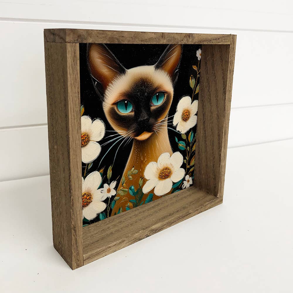 Siamese Cat and Flowers - Cat and Flowers Canvas Art