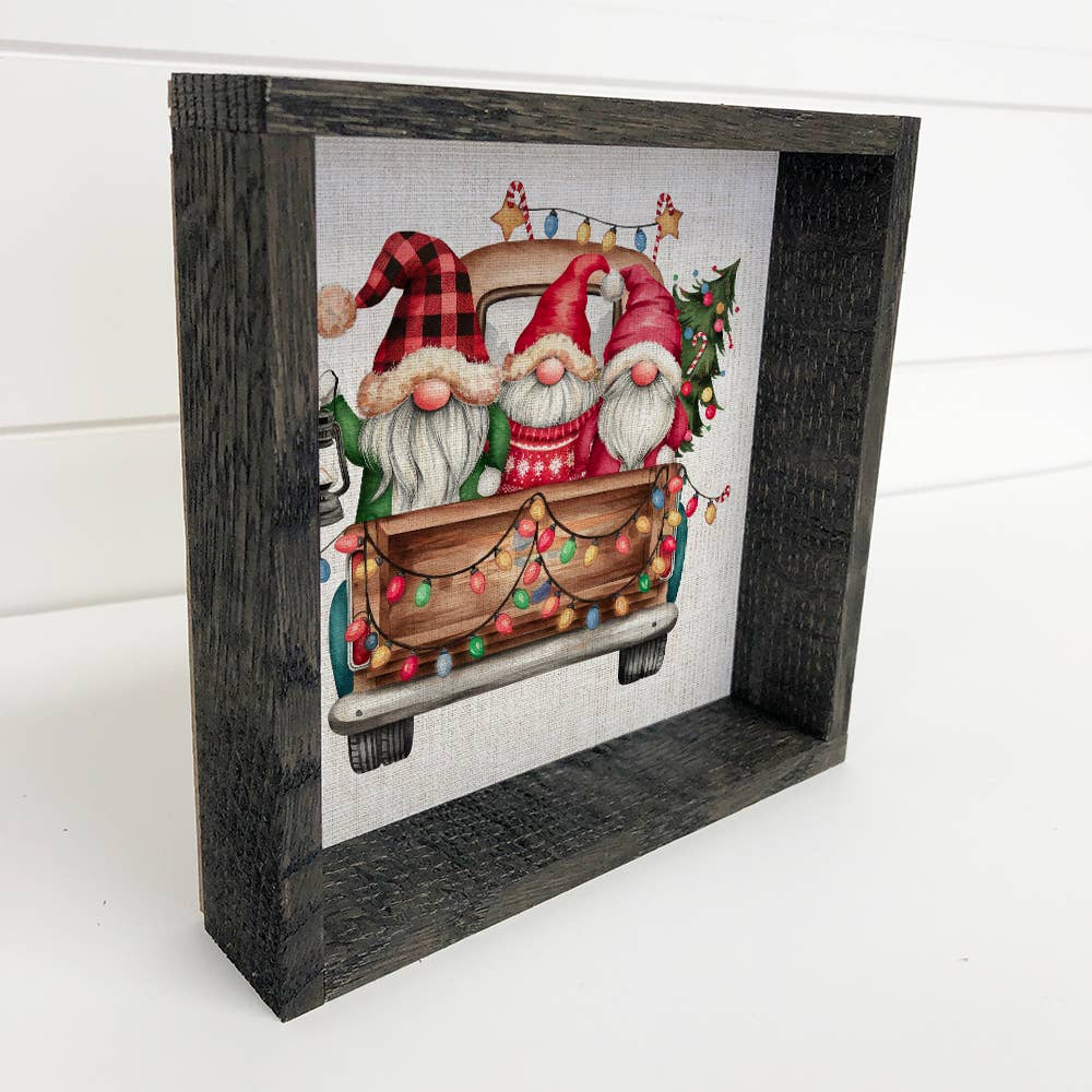 Gnomes in a Christmas Truck - Christmas Canvas Art - Framed