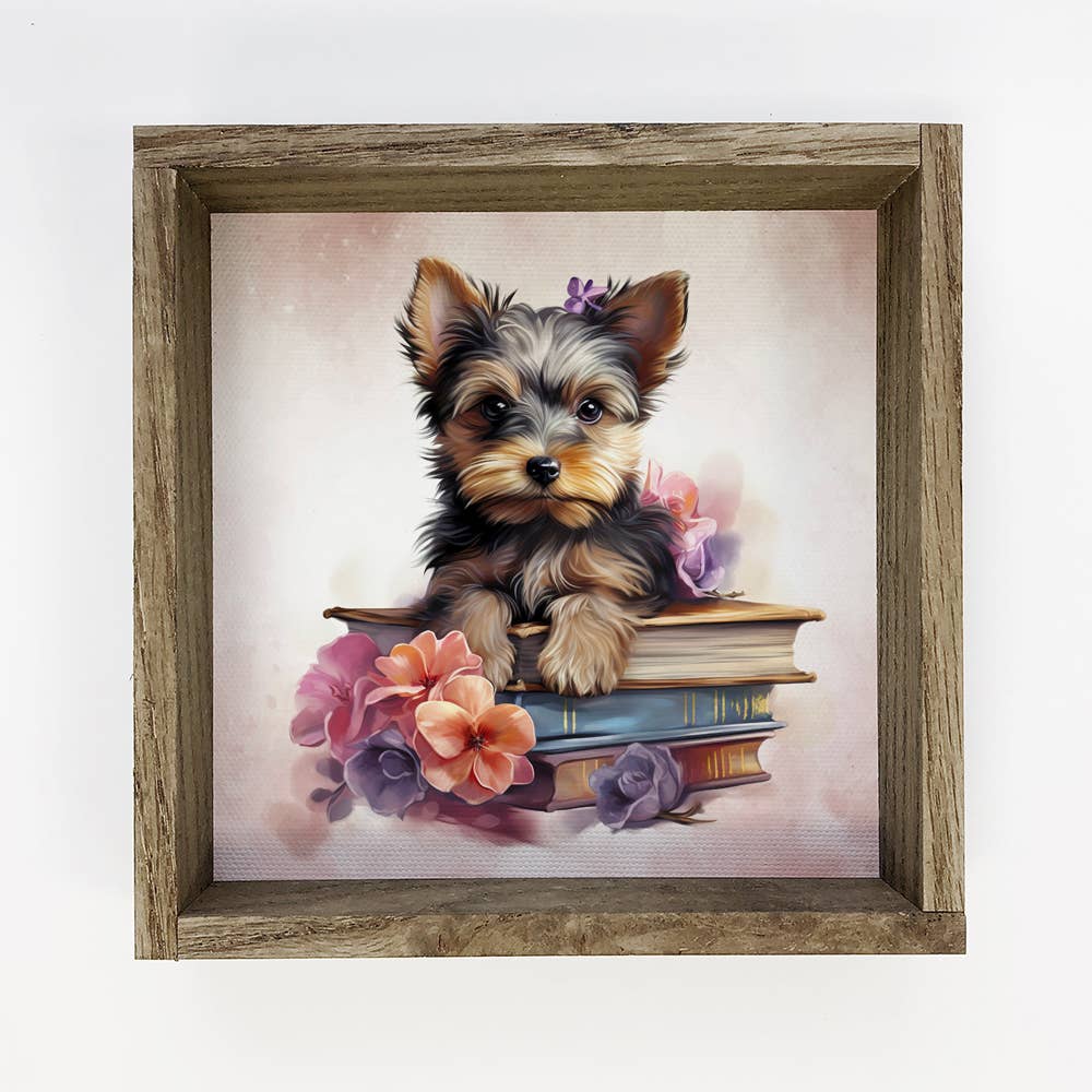 Yorkie Puppy Books - Puppy Canvas Art - Book Wall Art