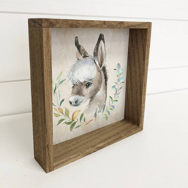 Watercolor Farm Donkey Small Canvas Decor