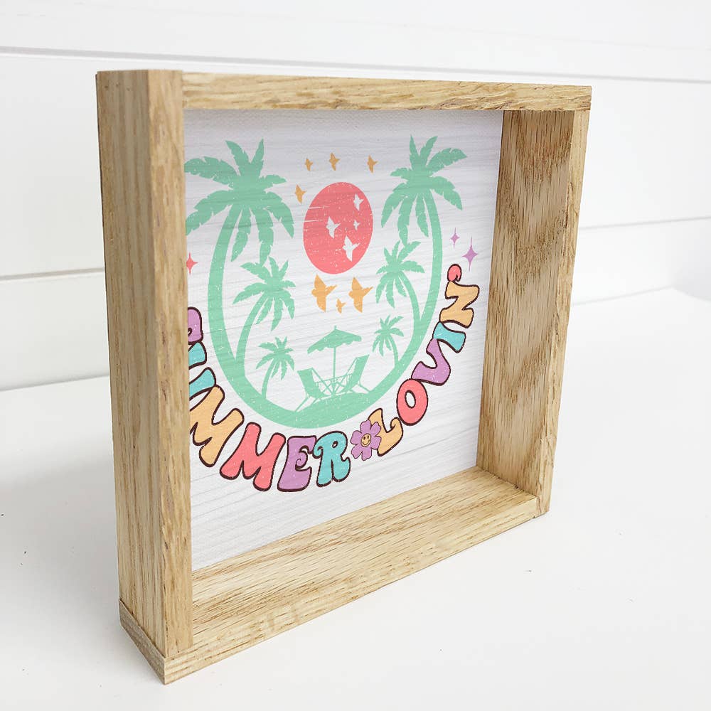 Retro Summer Lovin' - Summer Word Art - Wood Framed Canvas