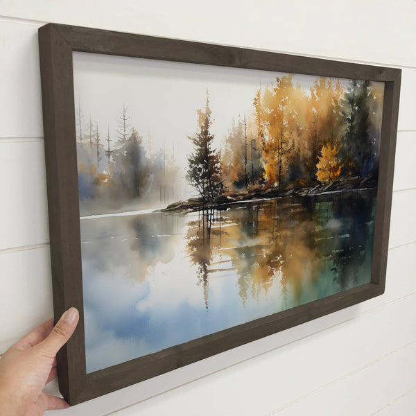 Pines Lake Reflection - Nature Canvas Art - Wood Framed Art