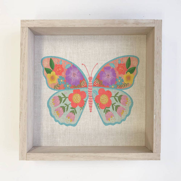 Folksy Blooming Butterfly - Butterfly Canvas Art - Framed