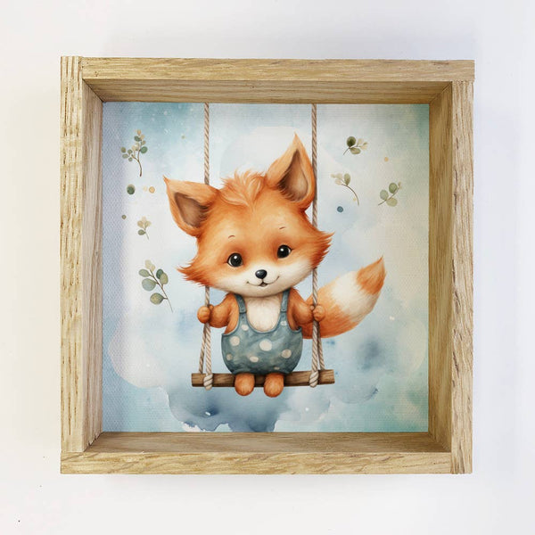 Swinging Baby Fox - Sweet Fox Canvas Art - Wood Framed