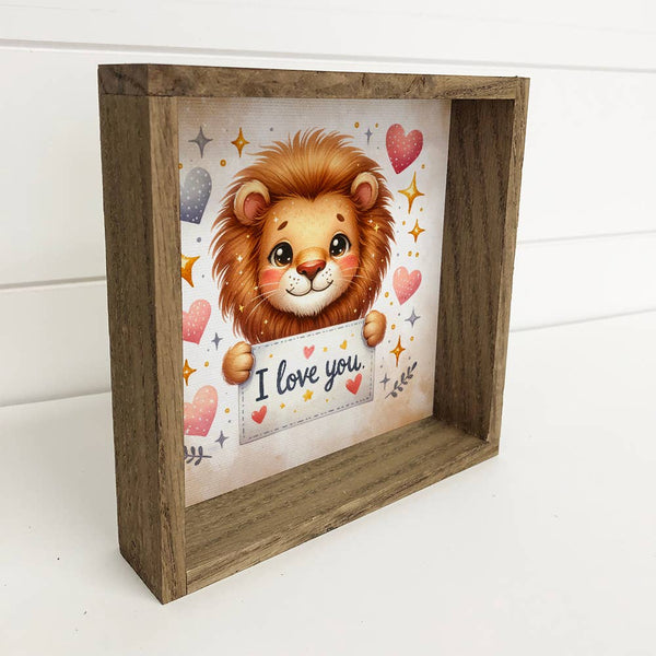 I Love You Lion - Valentines Day Lion Canvas Art - Framed