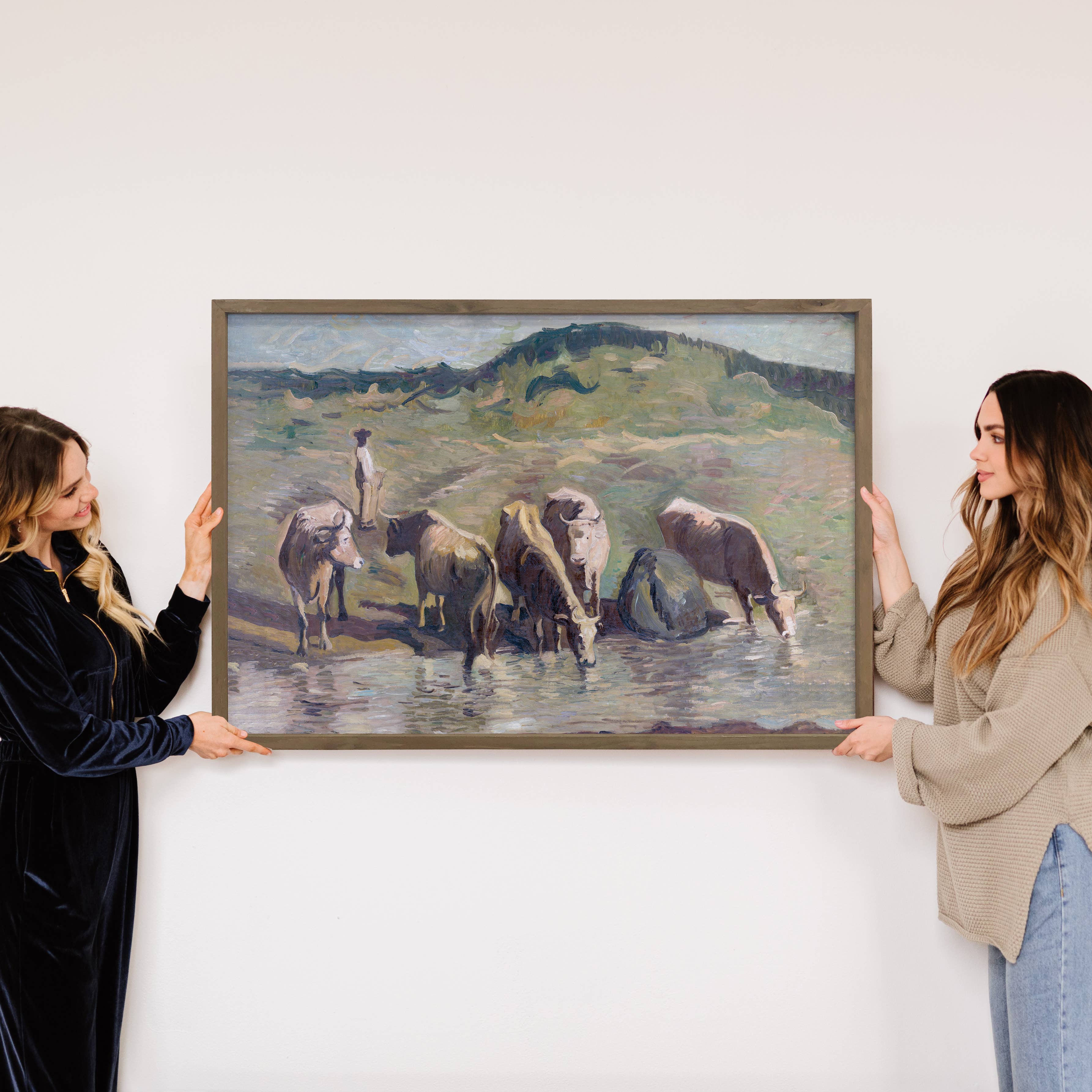 Watering the Cows - Farmhouse Canvas Art - Wood Framed Art