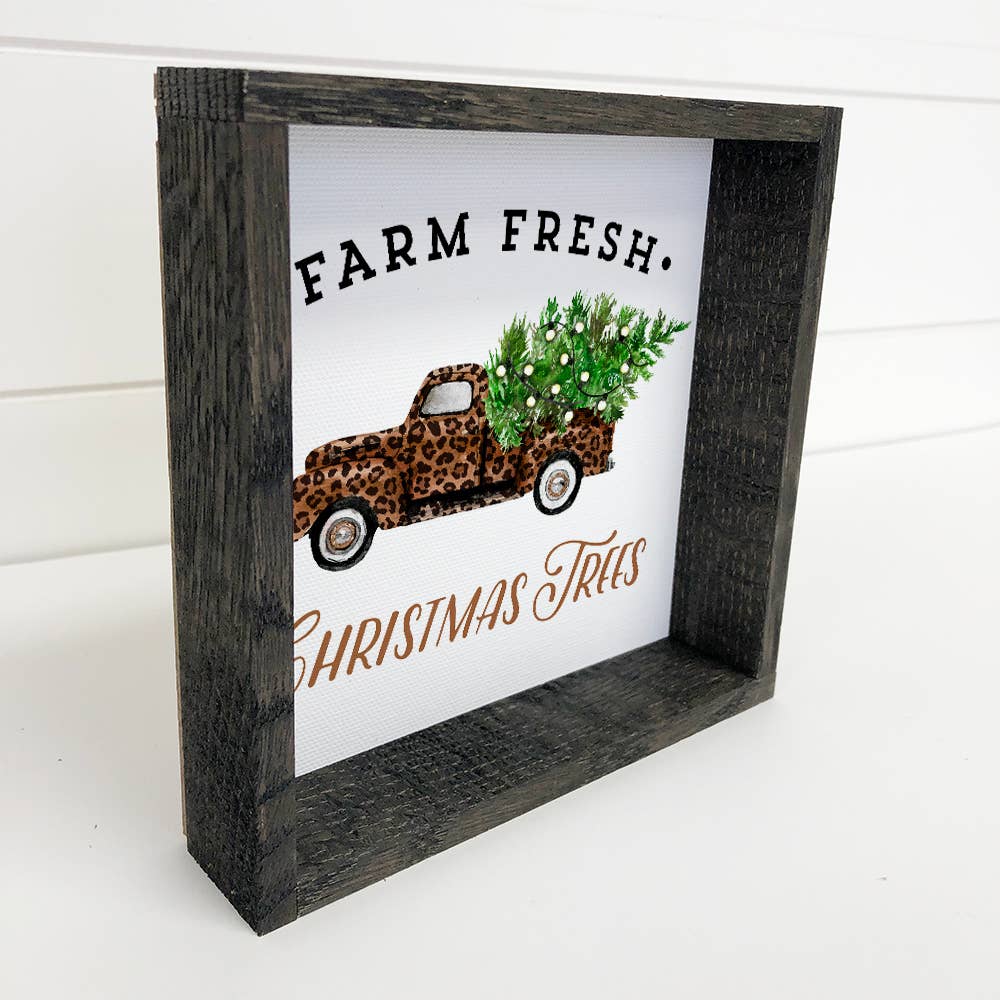 Leopard Print Vintage Truck Christmas Tree Home Decor Sign