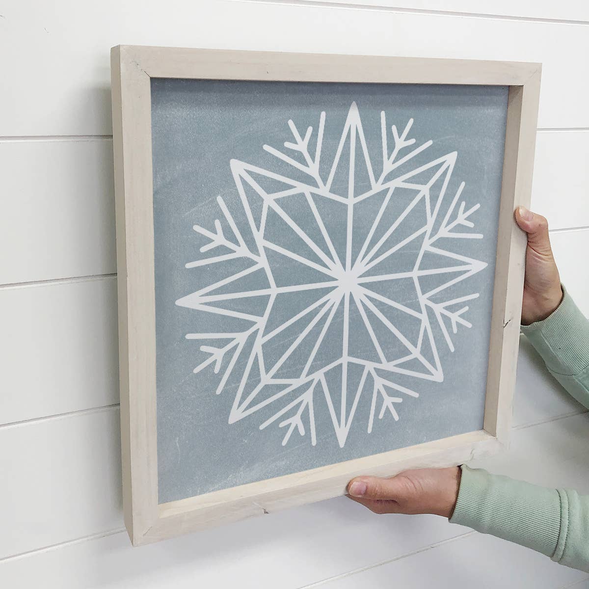 Christmas Sign-Blue Snowflake Winter Sign- Whitewash Frame