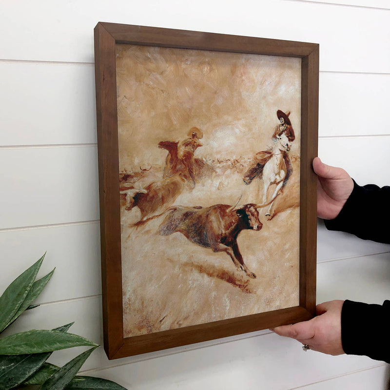 New Mexico Cowboy Pursuit - Cowboy Canvas Art - Wood Framed