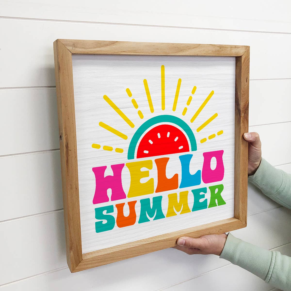 Bright Hello Summer - Summer Word Art - Framed Canvas Art