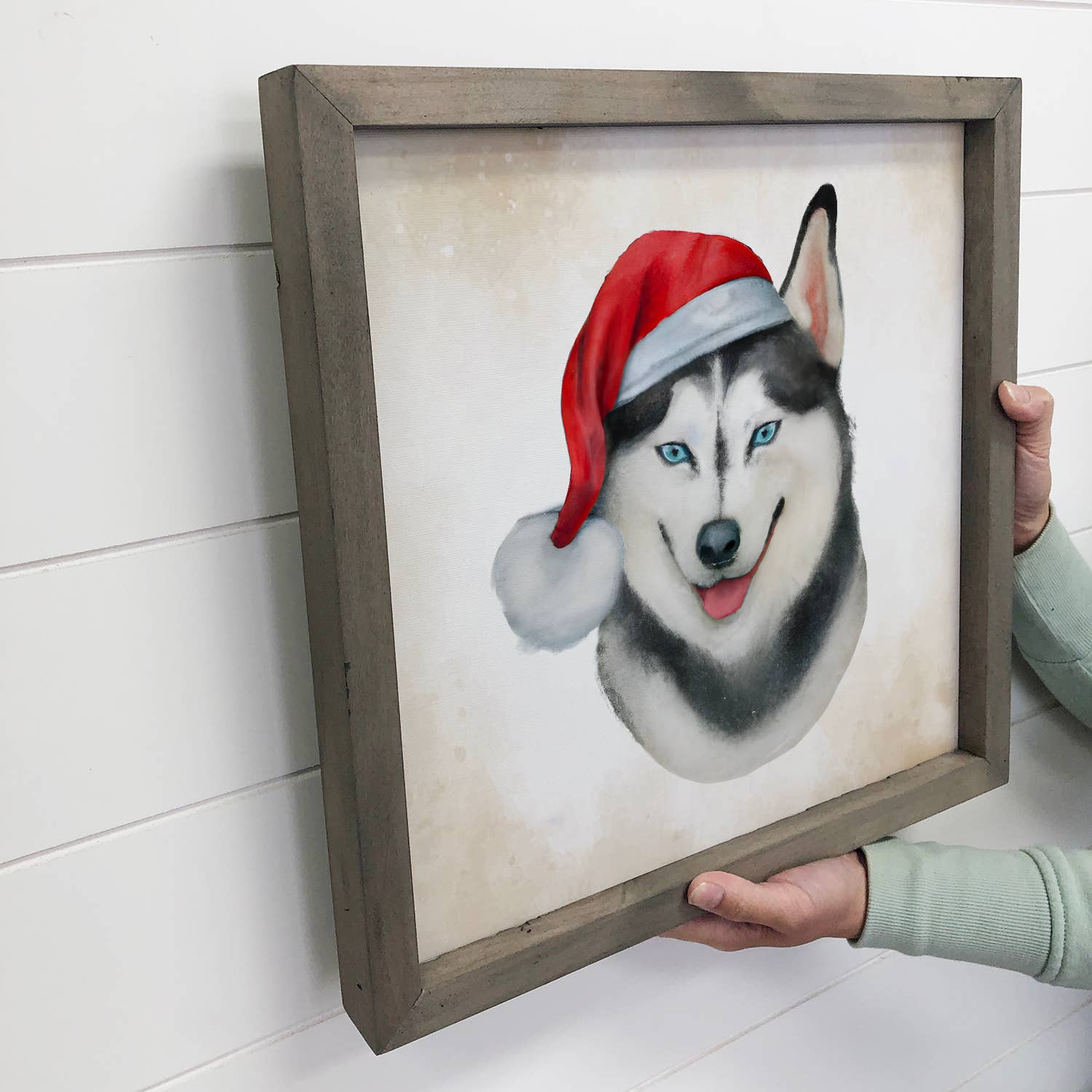 Husky Dog in Santa Hat Christmas Small Canvas Sign