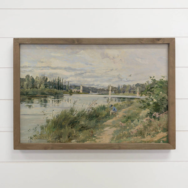 Fisher Boy Landscape - River Landscape Canvas Art - Framed