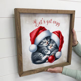 Lets Get Cozy Cats - Cute Animal Holiday Canvas Art - Framed