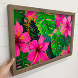 Hibiscus and Monstera - Flower Canvas Art - Wood Framed Art
