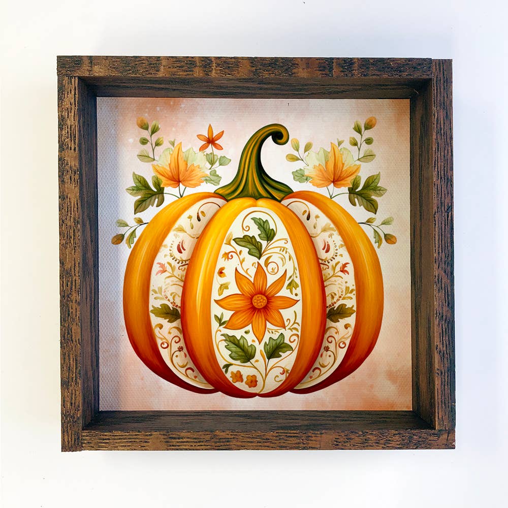 Folk Flower Pumpkin - Fall Wall Art - Seasonal Wall Décor