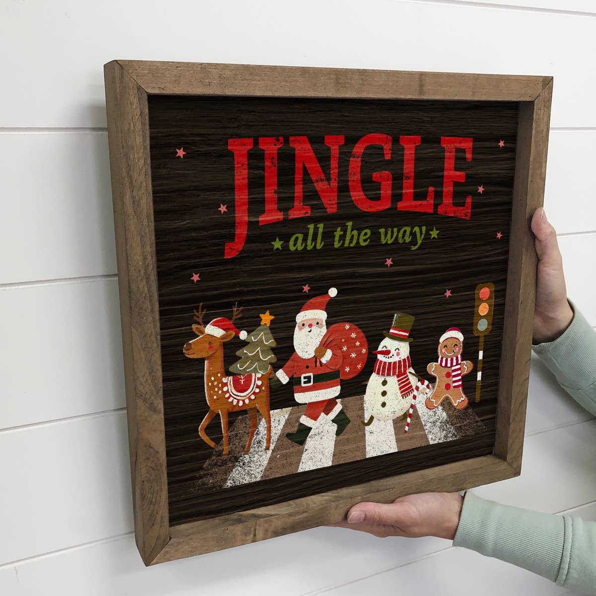 Jingle All the Way Santa - Christmas Canvas Art - Wood Frame